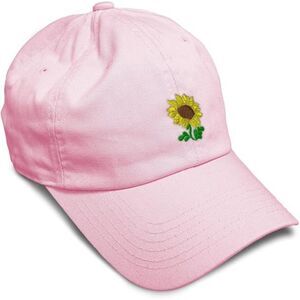 Unisex Soft Pink Design Only Cotton Sunflower Embroidery Adjustable Baseball Cap